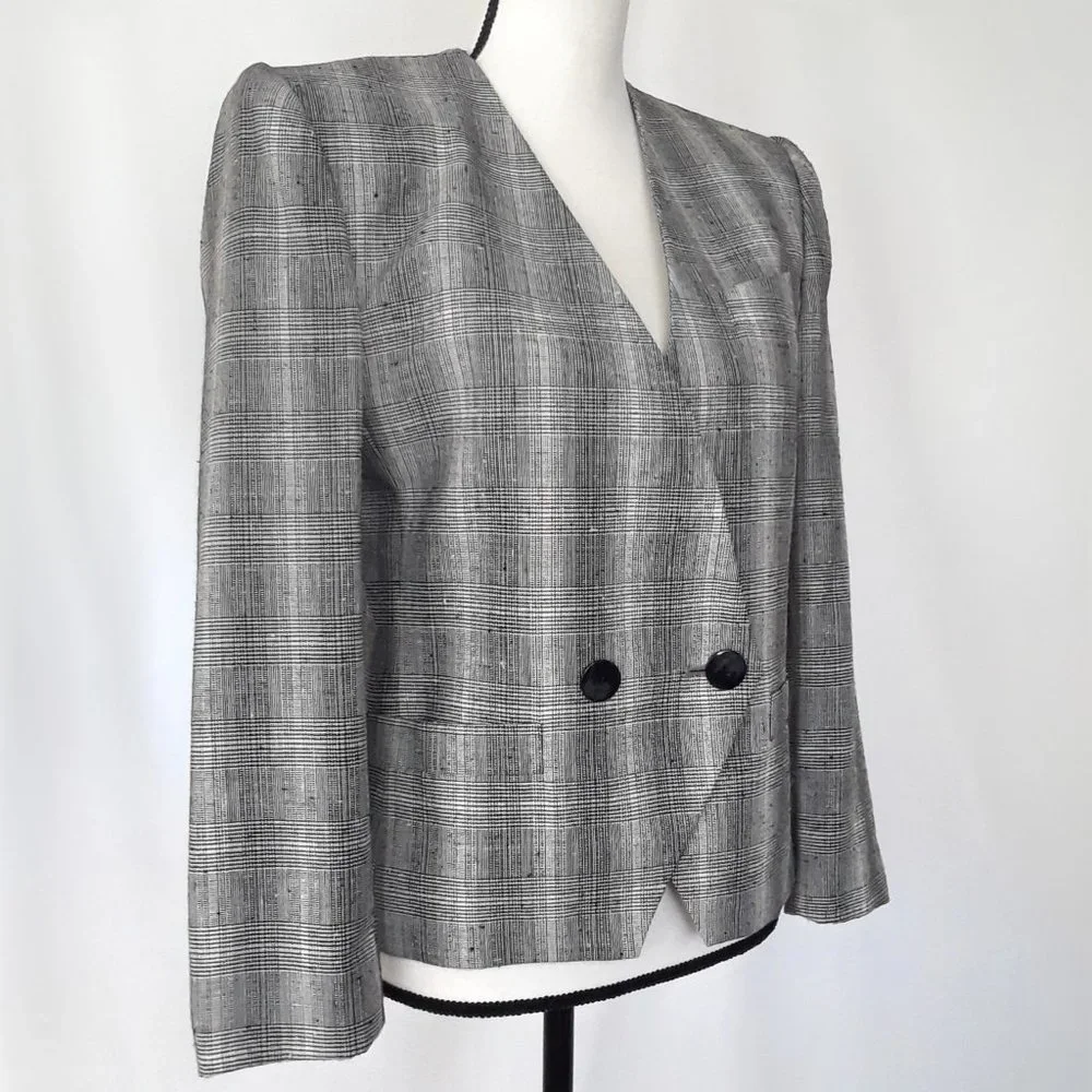 Vintage 1990s Petite Sophisticate Black & Pink Glen Check Blazer - Picture 3 of 16